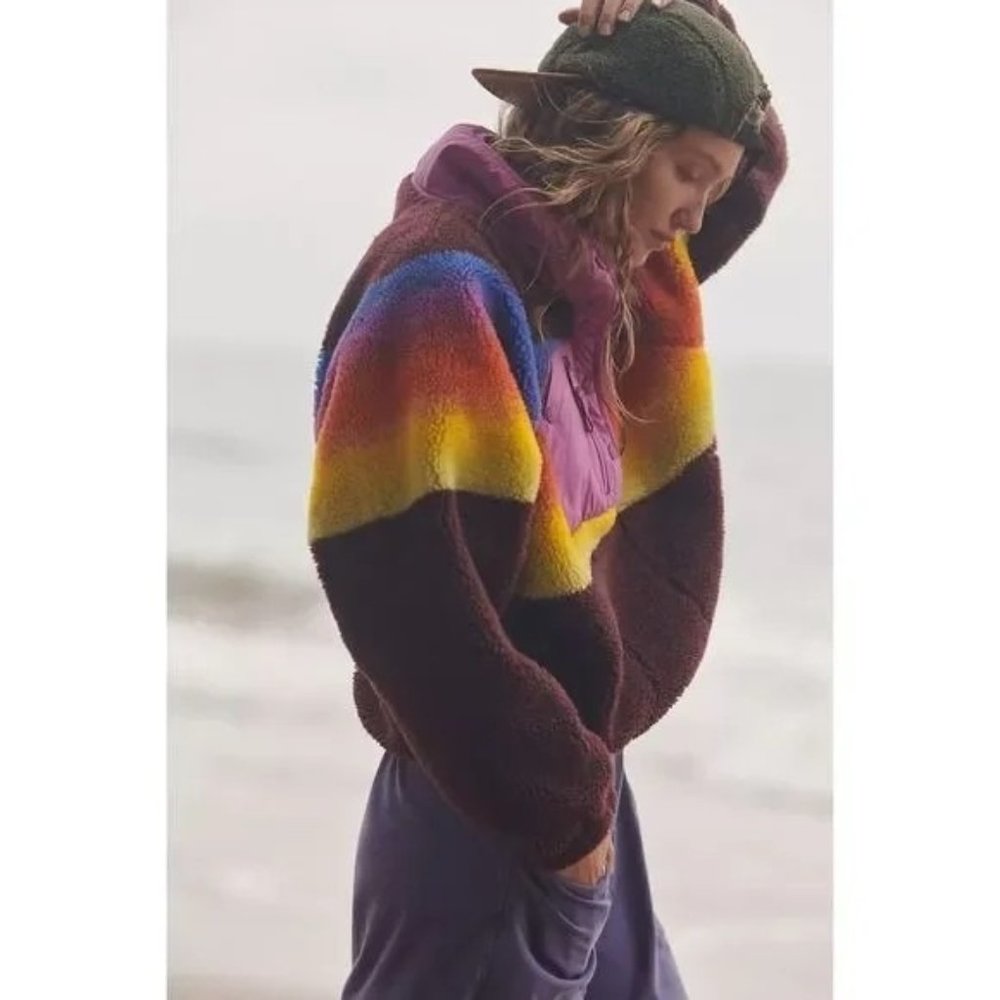 New Free People Hit the Slopes Printed Jacket Fleece Espresso Combo XS X Small - Picture 4 of 9